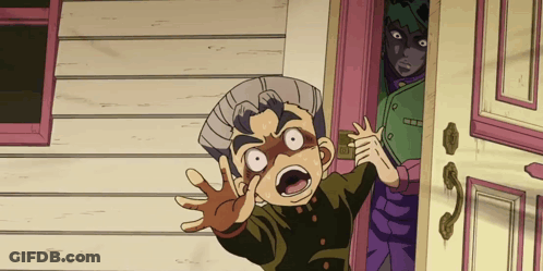A Cartoon Character With A Surprised Look On His Face Stands In Front Of A Door GIF