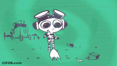 A Cartoon Character With A Swirl In His Eyes And A Green Circle In His Hand GIF
