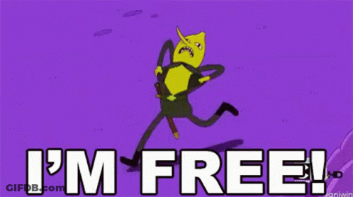 A Cartoon Character With A Sword And The Words " I 'M Free " GIF