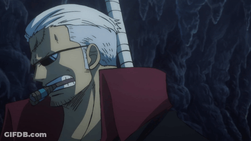 A Cartoon Character With A Sword In His Mouth And Sunglasses On GIF