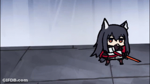 A Cartoon Character With A Sword Is Standing On A Tiled Floor . GIF