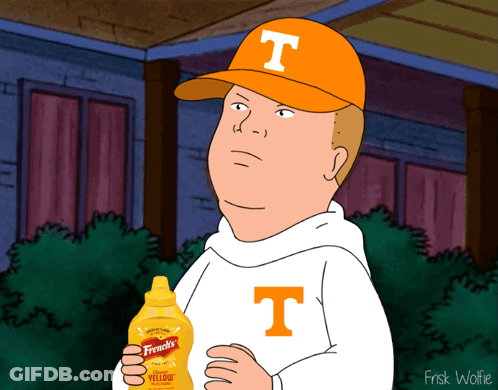 A Cartoon Character With A T On His Hat Holding A Bottle Of French 'S Yellow Mustard GIF