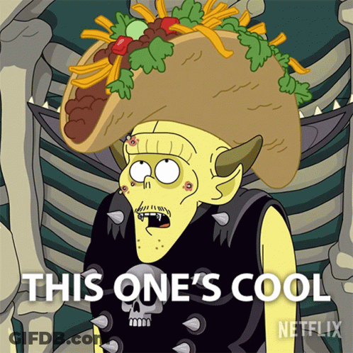 Cartoon Character With Taco Hat Saying This Cool GIF