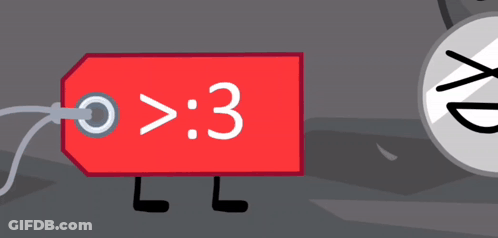 A Cartoon Character With A Tag That Says > 3 On It GIF