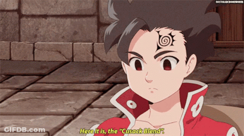 A Cartoon Character With A Tattoo On His Forehead Says Here It Is The Cusack Blend GIF