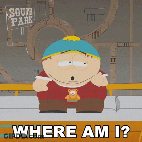 A Cartoon Character With A Teddy Bear On His Shirt Says " Where Am I " GIF