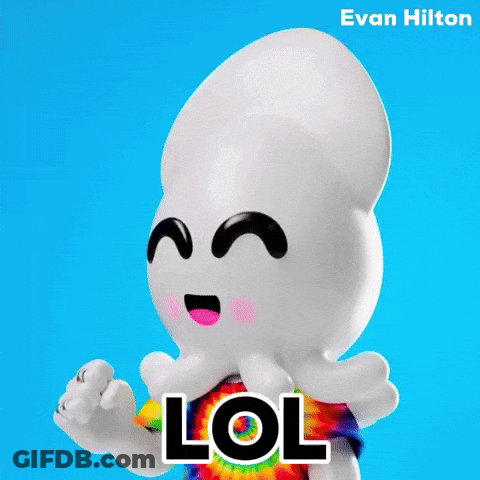 Cartoon Character In Tie Dye Shirt Pointing At Lol GIF