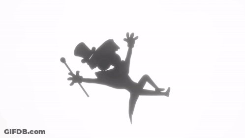 A Cartoon Character With A Top Hat And Cane Is Falling GIF