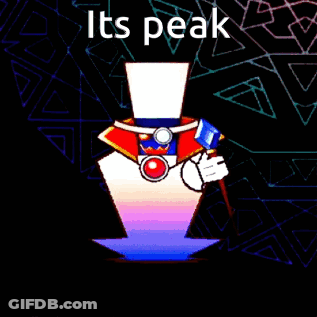A Cartoon Character With A Top Hat Holding A Microphone And The Words It 'S Peak GIF