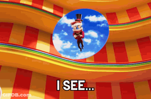 A Cartoon Character With A Top Hat Is Flying Through A Circle With The Words I See GIF