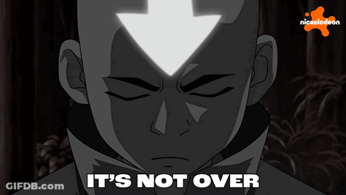 A Cartoon Character With A Triangle On His Head And The Words It 'S Not Over GIF