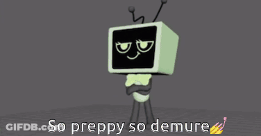 A Cartoon Character With A Tv Head And The Words So Preppy So Demure GIF