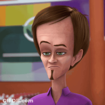 A Cartoon Character With A Very Large Head And A Mustache GIF