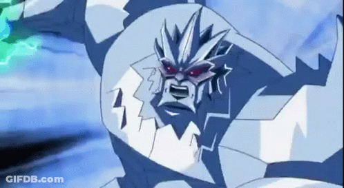 A Cartoon Character With A Very Large Head And A Very Large Body Is Standing In The Snow . GIF