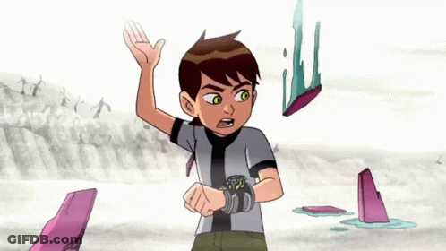 A Cartoon Character With A Watch On His Wrist That Says Ben 10 GIF