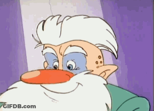 A Cartoon Character With A White Beard And A Blue Eye GIF