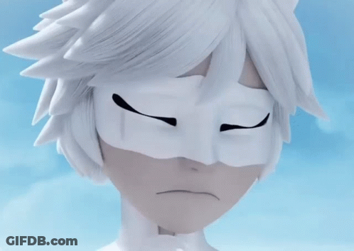 A Cartoon Character With A White Mask On His Face And The Words Save Me On The Bottom GIF