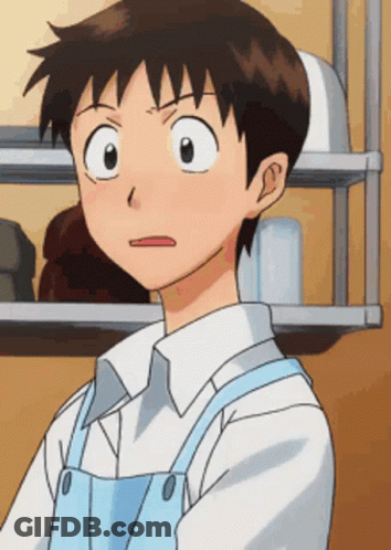 A Cartoon Character With A White Shirt And Blue Apron Making A Funny Face GIF