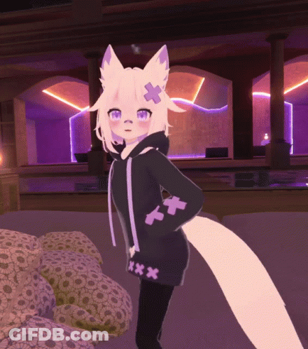 A Cartoon Character With A White Tail And A Black Hoodie With Xxx On It GIF