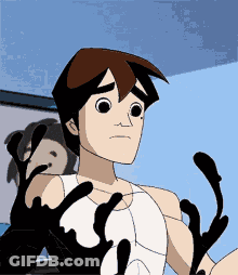 A Cartoon Character With A White Tank Top And Black Hands GIF