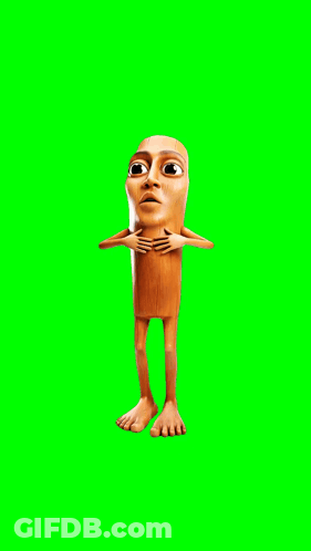 A Cartoon Character With A Wooden Head And Legs Is Smiling On A Green Screen GIF