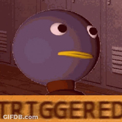 A Cartoon Character With A Yellow Beak Is Sitting In Front Of Lockers . GIF