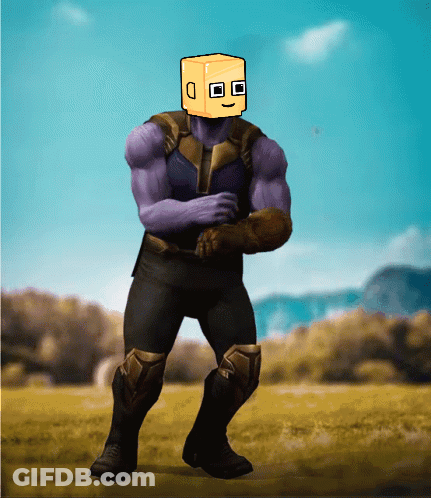 A Cartoon Character With A Yellow Box On His Head Is Standing In A Field GIF
