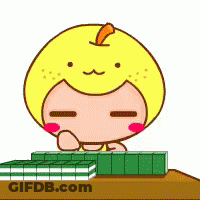 A Cartoon Character With A Yellow Head Is Sitting At A Table With Green Tiles . GIF