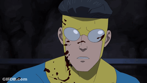 A Cartoon Character With A Yellow Mask And Glasses Has Blood On His Face GIF