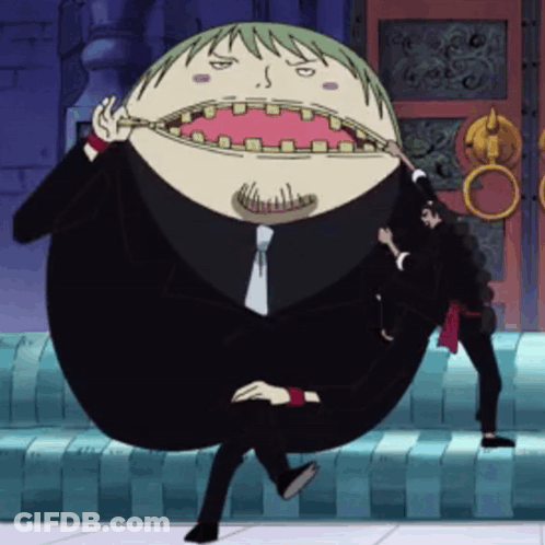 A Cartoon Character With A Zipper In His Mouth Is Being Held By Another Character GIF