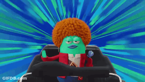 A Cartoon Character With An Afro Is Riding A Roller Coaster And Smiling . GIF