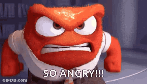 A Cartoon Character With An Angry Face And The Words `` So Angry !!! '' GIF