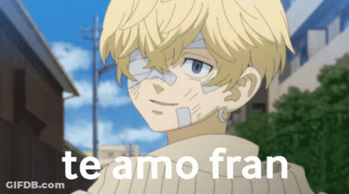 A Cartoon Character With Bandages On His Face And The Words Te Amo Fran Below Him GIF