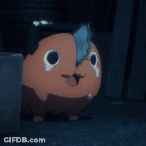 A Cartoon Character With Big Eyes And A Tear In His Eye GIF