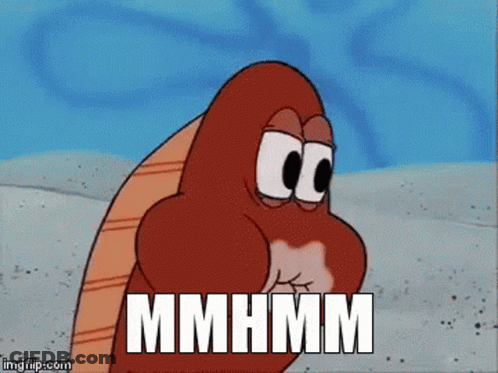 A Cartoon Character With Big Eyes And The Word Mhmm On The Bottom GIF