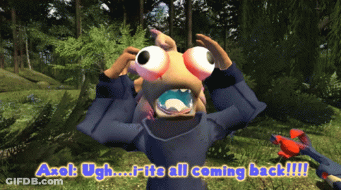 A Cartoon Character With Big Eyes And The Words Azok Ugh It 'S All Coming Back On The Bottom GIF
