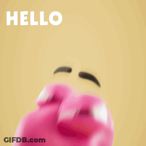 A Cartoon Character With Big Eyes And The Words Hello Written Above It GIF