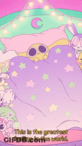 A Cartoon Character With Big Eyes And The Words I 'M So Happy GIF