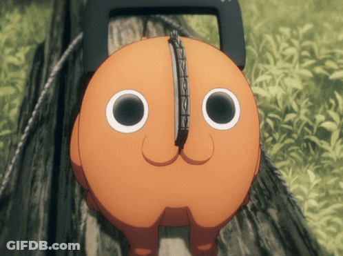 A Cartoon Character With Big Eyes Is Sitting On A Wooden Plank GIF