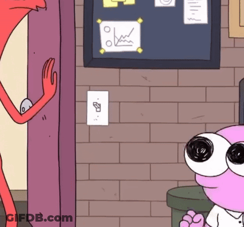 A Cartoon Character With Big Eyes Is Standing In Front Of A Board With A Graph On It GIF