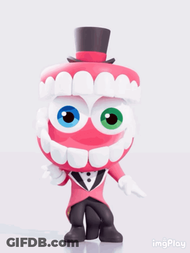 A Cartoon Character With Big Teeth Wearing A Top Hat And A Bow Tie GIF