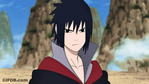 A Cartoon Character With Black Hair And A Red Collar Stands In Front Of Mountains GIF