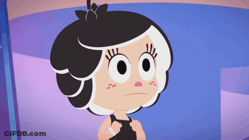 A Cartoon Character With Black Hair And White Highlights GIF