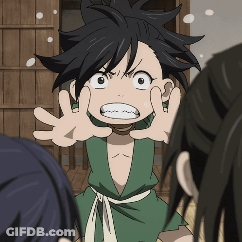 A Cartoon Character With Black Hair Is Making A Face GIF