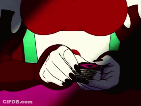 A Cartoon Character With Black Nails Is Holding A Pink Object In Her Hands GIF