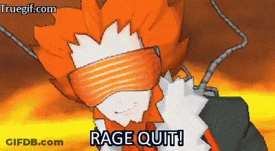 A Cartoon Character With Blindfolds And The Words " Rage Quit " On The Bottom GIF