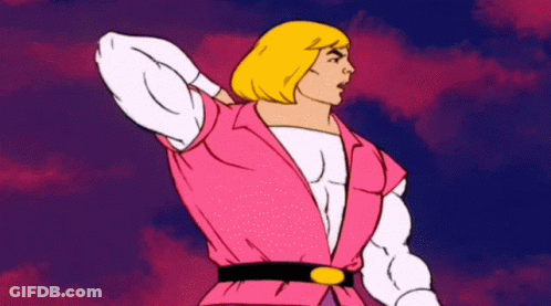 A Cartoon Character With Blonde Hair And A Pink Shirt GIF