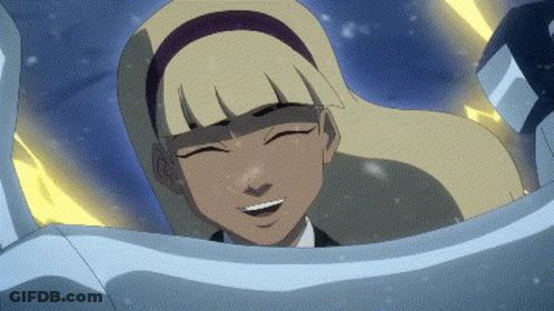 A Cartoon Character With Blonde Hair And A Purple Headband Smiles GIF