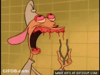 A Cartoon Character With Blood Coming Out Of His Mouth Is Holding A Whisk GIF