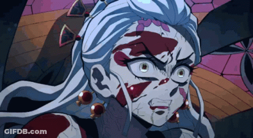 A Cartoon Character With Blood On Her Face And Earrings GIF